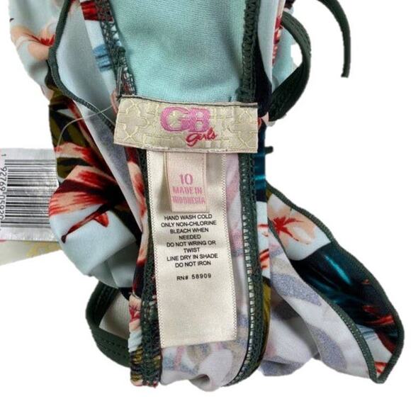 GB Girls Hawaiian Flounce Bandeau Floral Bikini Top Blue Multicolor GIRLS 10 - Picture 5 of 11